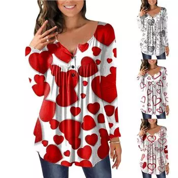 Женский повседневный модный пуловер с длинным рукавом и v-образным вырезом с принтом ко Дню святого Валентина XXL розовый