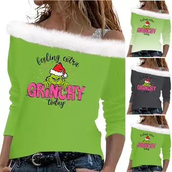 Женский повседневный модный пуловер с длинным рукавом и круглым вырезом с принтом L зелёный