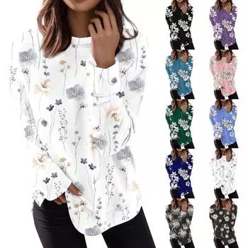 Женский повседневный модный пуловер с длинным рукавом и круглым вырезом с принтом L