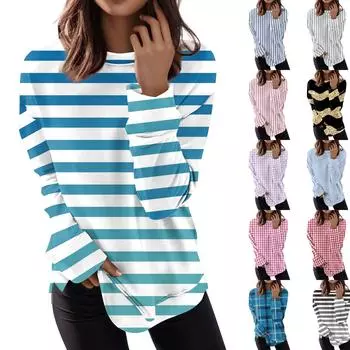 Женский повседневный модный пуловер с длинным рукавом и круглым вырезом с принтом XXXXXL синий