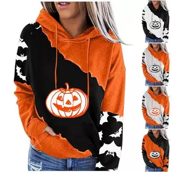Женский повседневный модный пуловер с длинным рукавом и принтом Хэллоуина с капюшоном XXXL имбирный