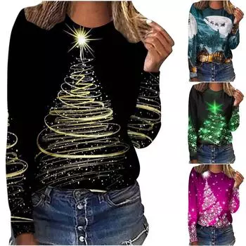 Женский повседневный модный пуловер с длинным рукавом и круглым вырезом с принтом L чёрный