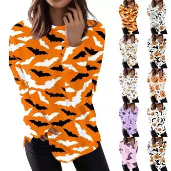 Женский повседневный модный пуловер с длинным рукавом и круглым вырезом с принтом M чёрный