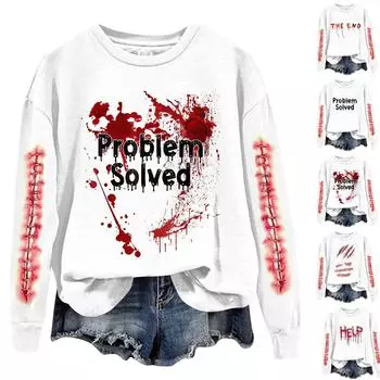 Женский повседневный модный пуловер с длинным рукавом и круглым вырезом с принтом M чёрный