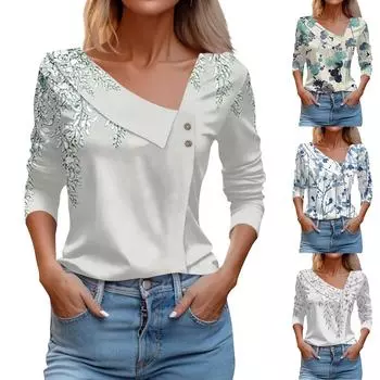 Женский повседневный модный пуловер с длинными рукавами и пуговицами с отворотом и V-образным вырезом XXXL белый