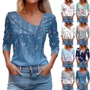 Женский повседневный модный пуловер с длинными рукавами и V-образным вырезом и пуговицами, топ с градиентом M