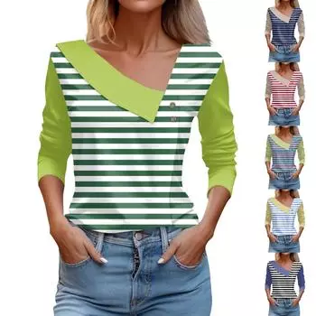 Женский повседневный модный пуловер с длинными рукавами и V-образным вырезом и пуговицами, топ с градиентом L зелёный