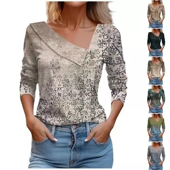 Женский повседневный модный пуловер с длинными рукавами и пуговицами с отворотом и V-образным вырезом L коричневый