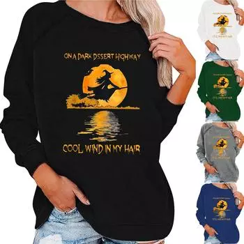 Женский повседневный модный пуловер с длинными рукавами и принтом Хэллоуина 2022 года XXL чёрный