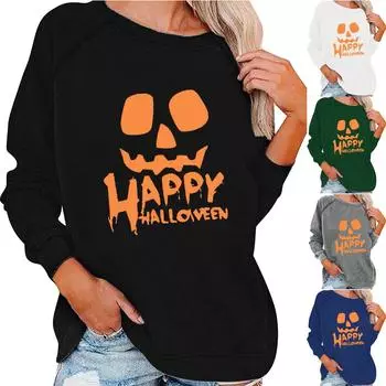 Женский повседневный модный пуловер с длинными рукавами и принтом Хэллоуина 2022 года L чёрный