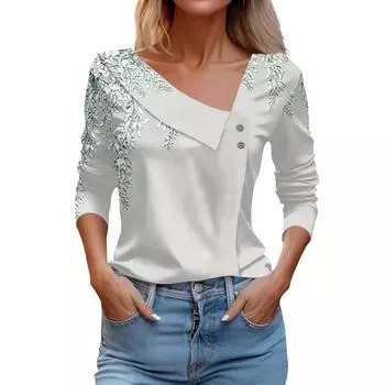 Женский повседневный модный пуловер с длинными рукавами и пуговицами с отворотом и V-образным вырезом M бежевый