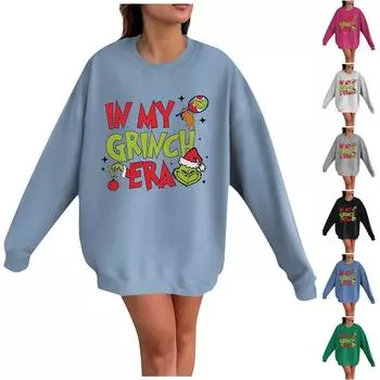 Женский повседневный модный рождественский принт с длинным рукавом и круглым вырезом, пуловер, топ M