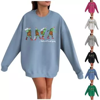 Женский повседневный модный рождественский принт с длинным рукавом и круглым вырезом, пуловер, топ M чёрный