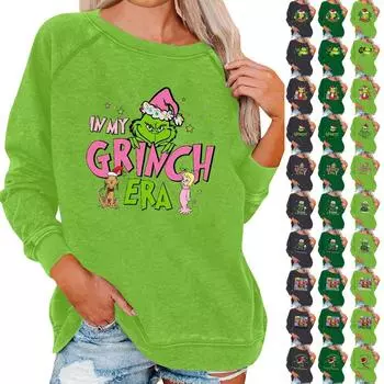 Женский повседневный модный рождественский принт с длинным рукавом и круглым вырезом, пуловер, топ XL чёрный