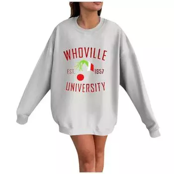 Женский повседневный модный рождественский принт с длинным рукавом и круглым вырезом, пуловер, топ белый