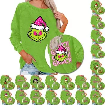 Женский повседневный модный рождественский принт с длинным рукавом и круглым вырезом, пуловер, топ L красный