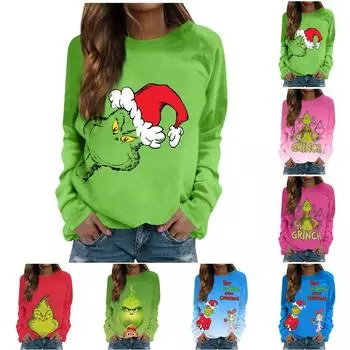 Женский повседневный модный рождественский принт с длинным рукавом, пуловер с Санта-Клаусом, повседневная толстовка L розовый