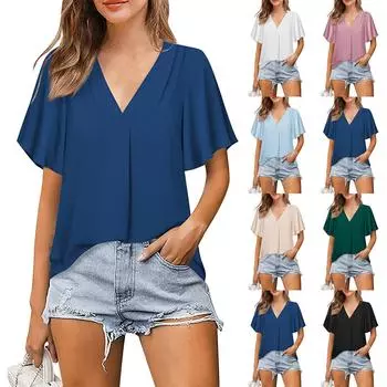 Женский повседневный модный сексуальный новый плиссированный топ с v-образным вырезом S белый