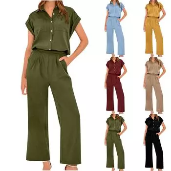 Женский повседневный модный сексуальный новый удобный однотонный спортивный брючный костюм с короткими рукавами L