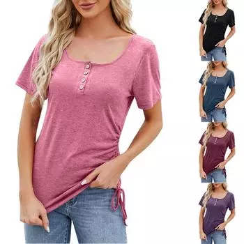 Женский повседневный модный сексуальный однотонный топ с U-образным вырезом и шнуровкой на пуговицах L чёрный