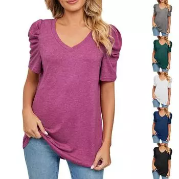 Женский повседневный модный сексуальный плиссированный свободный топ с v-образным вырезом L чёрный