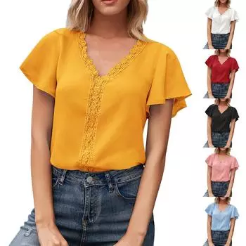 Женский повседневный модный сексуальный сплошной цвет с v-образным вырезом и полым топом L чёрный