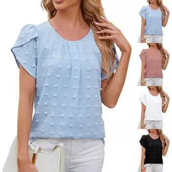 Женский повседневный модный сексуальный сплошной цветной шифоновый топ с круглым вырезом L чёрный