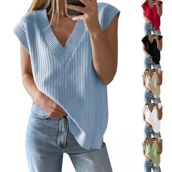 Женский повседневный модный сексуальный свободный пуловер, однотонный удобный темпераментный топ без рукавов L бежевый