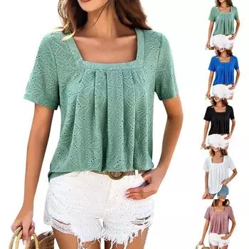 Женский повседневный модный сексуальный удобный крутой дышащий пуловер с квадратным вырезом, однотонная футболка с короткими рукавами, топ