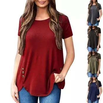 Женский повседневный модный сексуальный удобный крутой дышащий однотонный пуловер с короткими рукавами Свободная футболка Топ