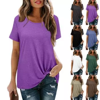 Женский повседневный модный сексуальный удобный крутой дышащий однотонный пуловер с короткими рукавами Свободная футболка Топ