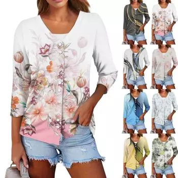 Женский повседневный модный сексуальный удобный крутой дышащий кардиган с цветочным принтом и геометрическим принтом, v-образный вырез, три четверти, кардиган с короткими рукавами XXL