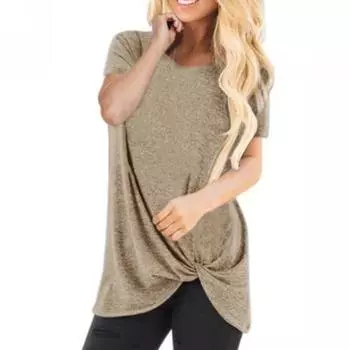 Женский повседневный модный сексуальный удобный крутой дышащий однотонный пуловер с короткими рукавами Свободная футболка Топ L хаки