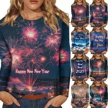 Женский повседневный модный сексуальный удобный рождественский принт с круглым вырезом и длинными рукавами XXXL