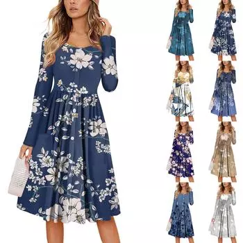 Женский повседневный модный сексуальный удобный сарафан с пуговицами, длинными рукавами и карманами, платье с цветочным принтом L
