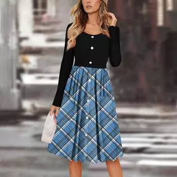 Женский повседневный модный сексуальный удобный сарафан с пуговицами, длинными рукавами и карманами, платье с цветочным принтом XXL тёмно-синий