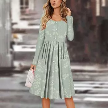 Женский повседневный модный сексуальный удобный сарафан с пуговицами, длинными рукавами и карманами, платье с цветочным принтом M