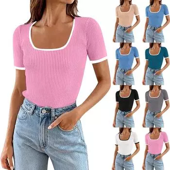 Женский повседневный, модный, сексуальный, удобный, тонкий, крутой, дышащий топ с квадратным вырезом с цветными блоками L чёрный