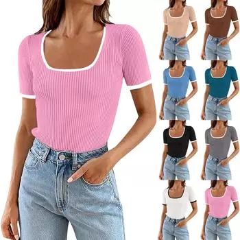 Женский повседневный, модный, сексуальный, удобный, тонкий, крутой, дышащий топ с квадратным вырезом с цветными блоками M бежевый