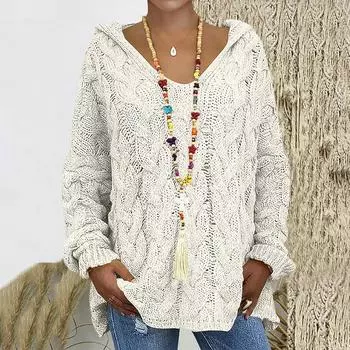 Женский повседневный модный свитер, вязаный пуловер, свободный свитер с капюшоном S