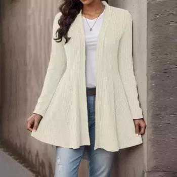 Женский повседневный модный свободный кардиган-топ с вязаной полоской и однотонной расцветкой L