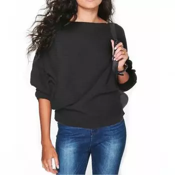 Женский повседневный модный свободный однотонный сексуальный вязаный топ на одно плечо с длинными рукавами L чёрный