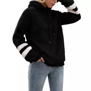Женский повседневный модный свободный пуловер с длинными рукавами и капюшоном, плюшевый свитер XXXXL чёрный