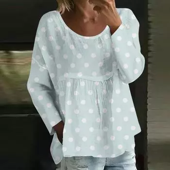 Женский повседневный модный свободный топ с круглым вырезом и цветочным принтом, с длинным рукавом L бежевый