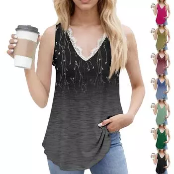 Женский повседневный модный топ без рукавов с V-образным вырезом и цветочным узором XXXL