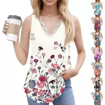 Женский повседневный модный топ без рукавов с V-образным вырезом и цветочным узором XXL шафрановый