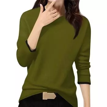 Женский повседневный модный топ, однотонный, круглый вырез, длинный рукав, пуловер L армия зеленый