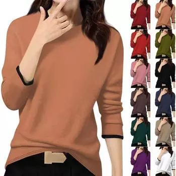 Женский повседневный модный топ, однотонный, круглый вырез, длинный рукав, пуловер S оранжевый