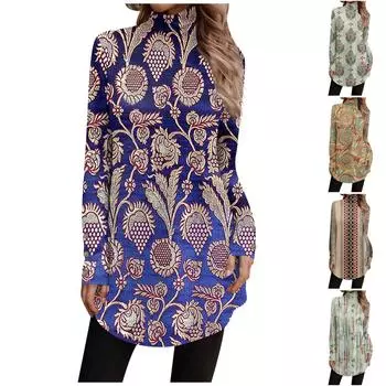 Женский повседневный модный топ с длинным рукавом и высоким воротником на пуговицах в стиле ретро XXL золотой