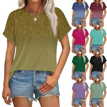 Женский повседневный модный топ с круглым вырезом и коротким рукавом с цветочным принтом XXL